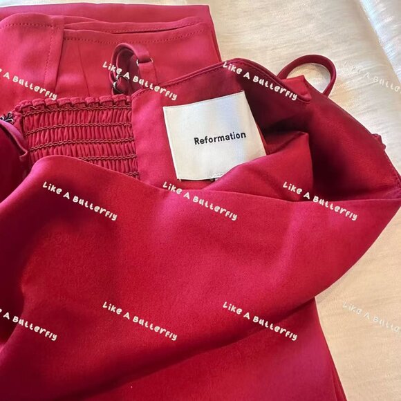 Reformation Frankie Silk Dress - Red Rubies - Picture 9 of 12